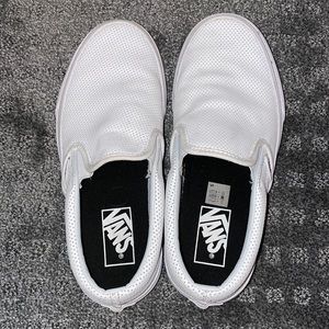 White leather slip on vans